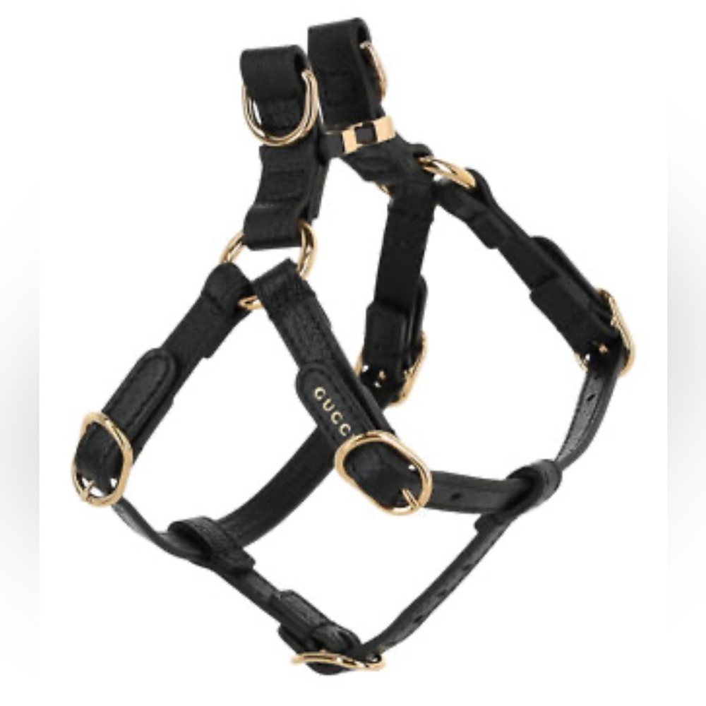 Gucci NWOT Demetra leather Black  Harness with Gold Accents